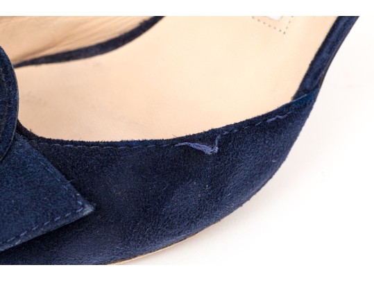 Manolo Blahnik Lovely Blue Suede Buckle Motif Pumps, Size 41