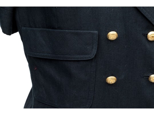 Chanel Boutique Navy Blue Vintage Double Breasted Linen Top, Size 40