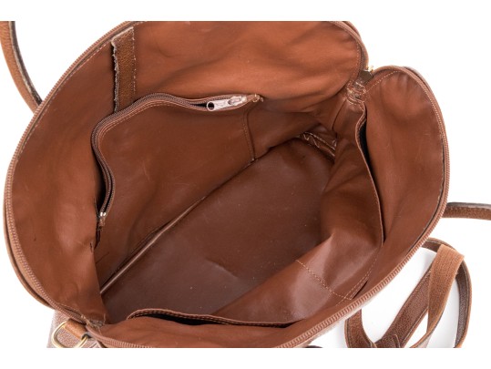 Longchamp Brown Pebbled Leather Top Handled Tote Bag
