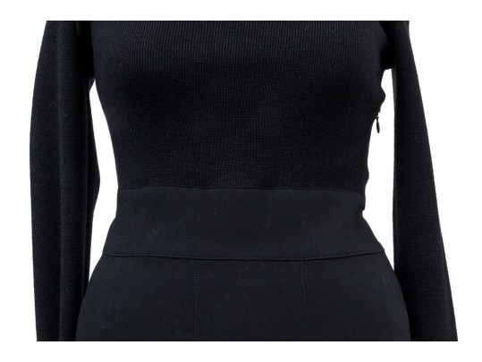 Valentino Miss V. Black Wool Knit And Pleated Long Sleeved Dress