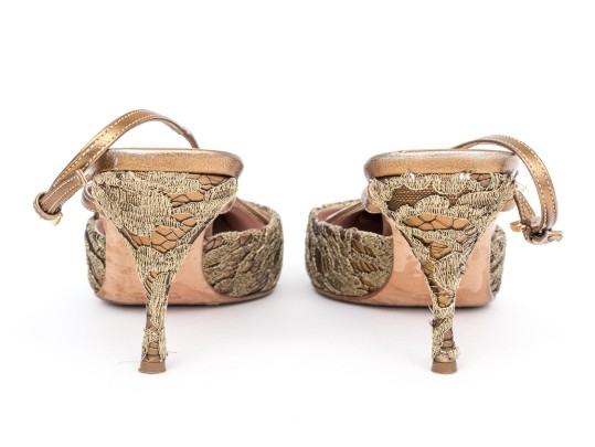 Prada Beautiful Lace, Fabric And Leather Slingback Pumps, Size 40