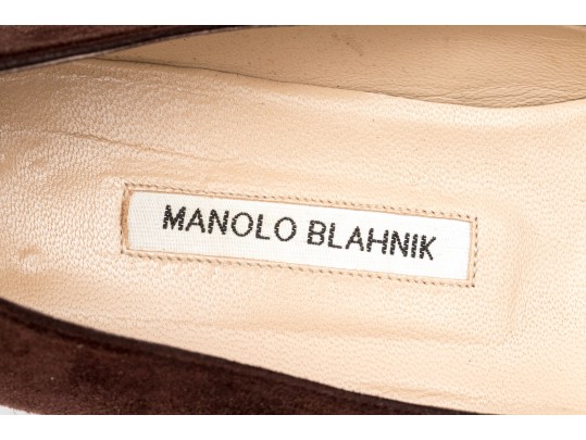 Manolo Blahnik Classic Block Heel Brown Suede Pump, Size 42