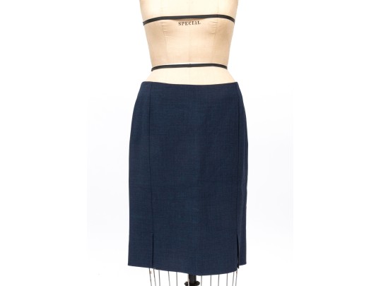 Akris Blackish Blue Wool Mandarin Collared Skirt Suit, Size 10