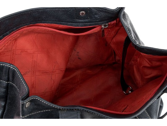 Longchamp Black Pebbled Leather Top Handled Tote Bag