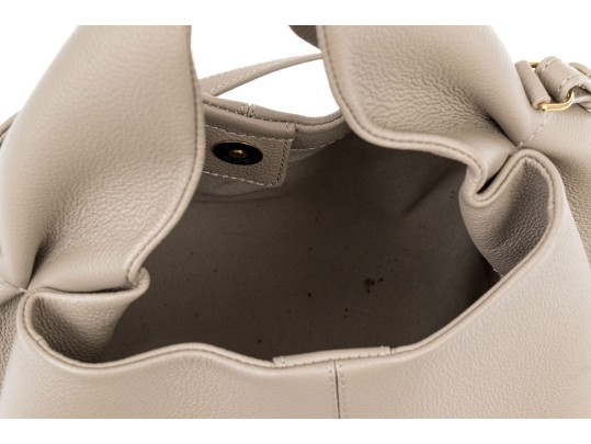 Polène Numéro Neuf Mini Taupe Pebbled Leather Top Handled Tote Bag