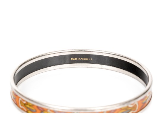 Hermès Orange, Grey And Brown Toned Slip On Bangle Bracelet, With Box