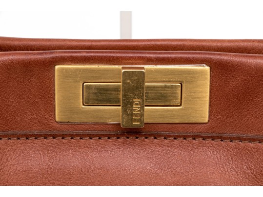 Fendi Brown Leather Structured Double Sided Twistlock Top Handle Tote
