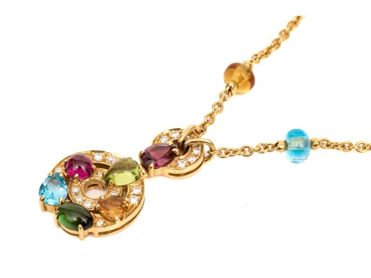 Bulgari 18k Yellow Gold Stunning Astrale Cherchi Colored Stone And Diamond Necklace
