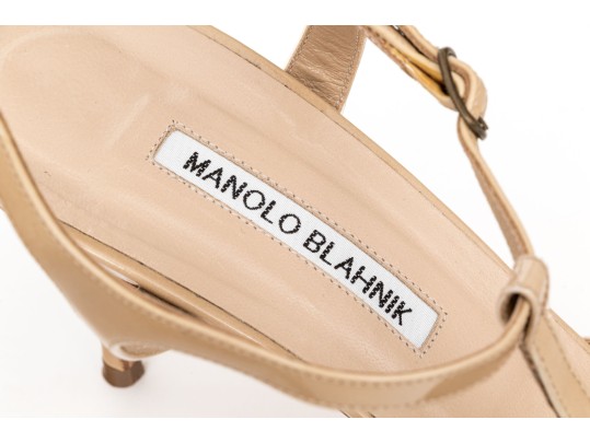 Manolo Blahnik Striking Tan Patent Leather 