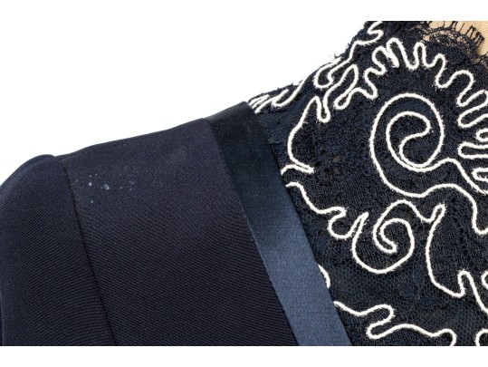 Escada Couture Fabulous Black And White Vintage Lace Paneled Blazer, Size 36