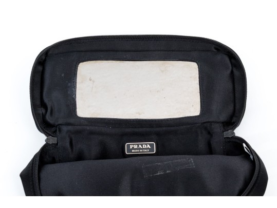 Prada Beautiful Black Silk Zip Top Cosmetics Bag, Authenticated