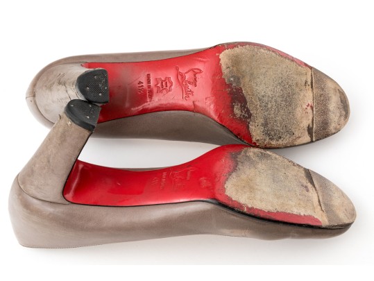 Christian Louboutin Classic Taupe Leather Pumps, Size 41 1/2