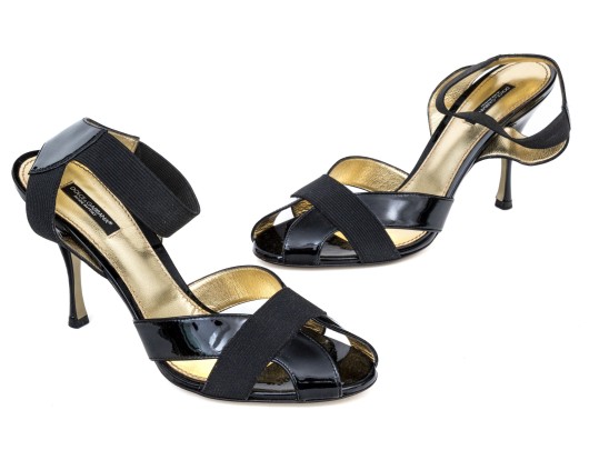 Dolce & Gabbana Striking Vero Cucio Black Patent Leather And Elastic Stilettos, Size 40