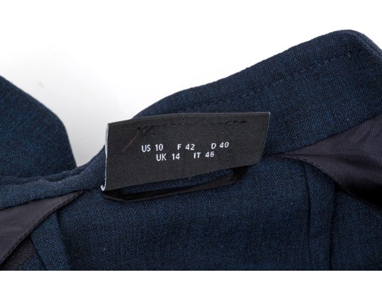 Akris Blackish Blue Wool Mandarin Collared Skirt Suit, Size 10