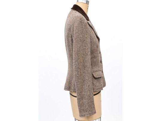 Ralph Lauren Black Label Classic Velvet Collared Herringbone Short Blazer, Size 10