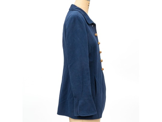 Alease Fisher Blue Cotton Bamboo Button Jacket And Dress Suit, Size 6
