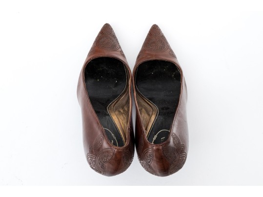Prada Unique Brown Embroidered Leather Pumps, Size 41
