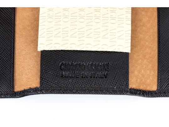 Giogio Armani Black Saffiano Leather Key Holder, Boxed