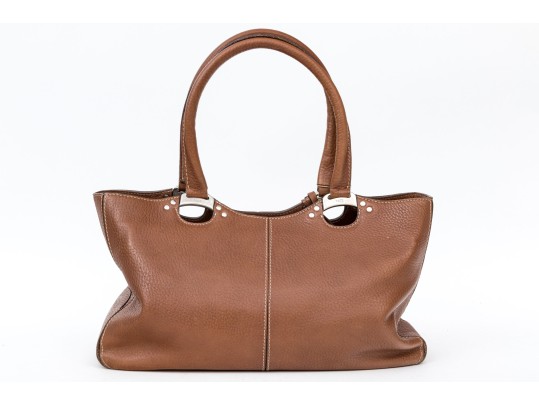 Tods Brown Pebbled Leather Top Handled Tote Bag