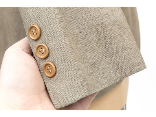 Giorgio Armani Vintage Black Label Tan Linen Button Front Blazer