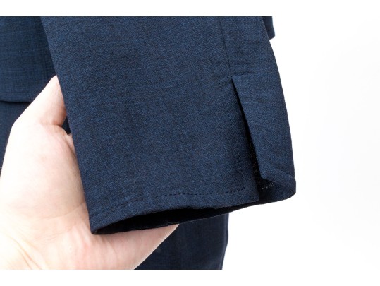 Akris Blackish Blue Wool Mandarin Collared Skirt Suit, Size 10