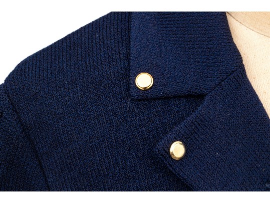 St. John Collection Navy Blue Button Front Long Knit Blazer, Size 4