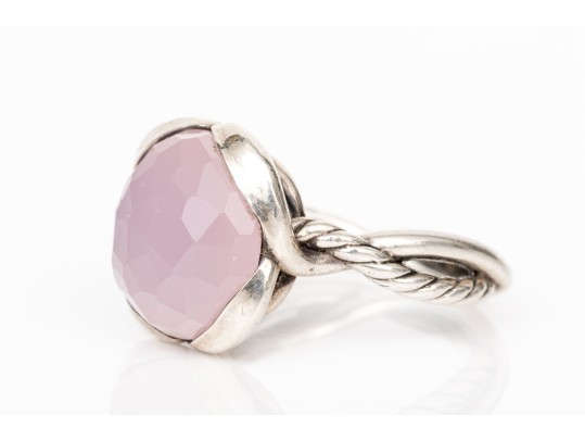 David Yurman Sterling Silver Checkerboard Rose Quartz 