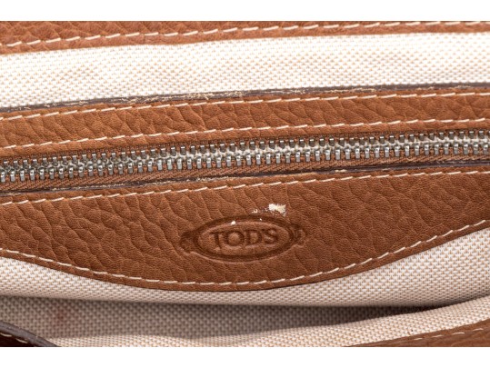 Tods Brown Pebbled Leather Top Handled Tote Bag