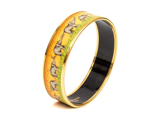 Hermès Striking Orange Toned Elephant Motif Bangle Bracelet, Please See Sizing Note