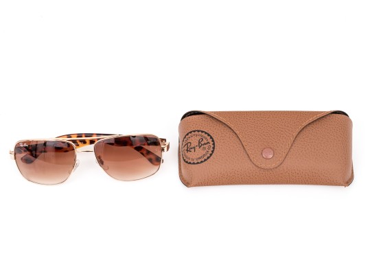 Ray-Ban Brown Tortoise Pattern And Rose Metallic Trimmed Sunglasses