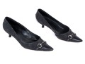 Gucci Black Logo Fabric And Leather Kitten Heel Pumps With Silver-tone Horsebit, Size 10 1/2B