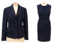 Escada Elements Vintage Navy Blue Lace Paneled Jacket And Dress Suit, Size 40