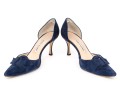 Manolo Blahnik Lovely Blue Suede Buckle Motif Pumps, Size 41