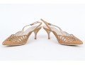 Giorgio Armani Lovely Pierced Tan Suede And Rhinestone Slingbacks, Size 40 1/2