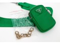 Prada Re-Edition 2005 Green Nylon Shoulder Bag With Logo Strap & Mini Pouch