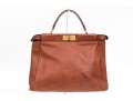 Fendi Brown Leather Structured Double Sided Twistlock Top Handle Tote