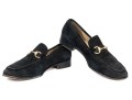 Gucci Edgy Black Perforated Suede Loafers With Gold-tone Horsebit, Size 10 B