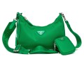 Prada Re-Edition 2005 Green Nylon Shoulder Bag With Logo Strap & Mini Pouch