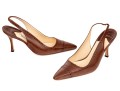 Manolo Blahnik Classic Brown Leather Wingback Style Slingbacks, Size 41 1/2