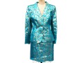 Emanuel Ungaro Vintage Turquoise And Gold Brocade Jacket And Skirt Suit, Size 10