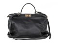 Fendi Extra Large Black Leather Twist Lock Top Handle Bag, With Strap
