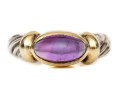 David Yurman Sterling Silver And 14k Yellow Gold Amethyst Cabachon Cable Ring, Size 5.75