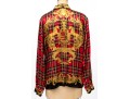 Escada Vintage Red, Black And Gold Scottish Plaid Silk Blouse, Size 40