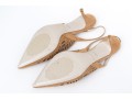Giorgio Armani Lovely Pierced Tan Suede And Rhinestone Slingbacks, Size 40 1/2