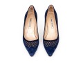 Manolo Blahnik Lattice Edged Blue Suede Pumps, Size 41 1/2