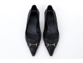 Gucci Black Logo Fabric And Leather Kitten Heel Pumps With Silver-tone Horsebit, Size 10 1/2B
