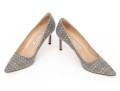 Manolo Blahnik Fun Grey And Off White Fabric Pumps, Size 42