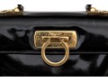 Ferragamo Handsome Black Patent Leather Top Handled Bag
