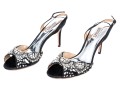 Badgley Mischka Stunning Black Satin And Rhinestone Peep Toe Stiletto Slingbacks, Size 10
