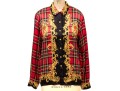 Escada Vintage Red, Black And Gold Scottish Plaid Silk Blouse, Size 40